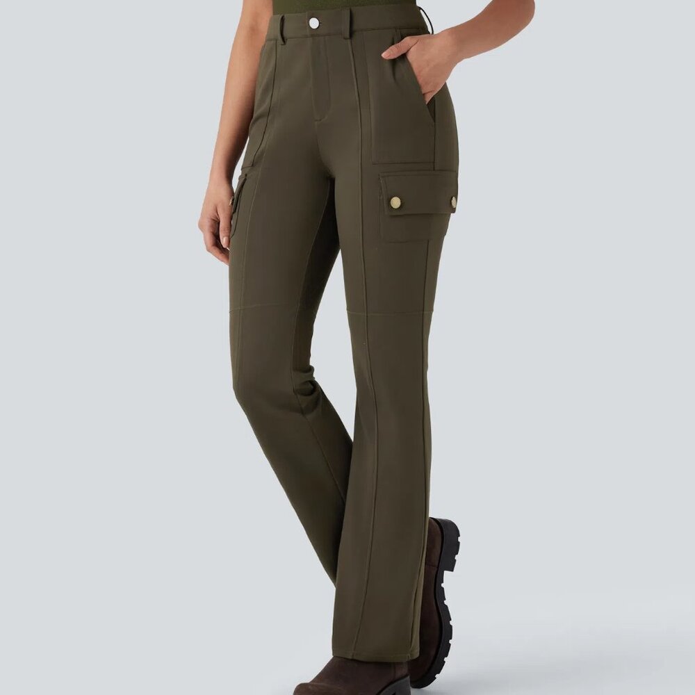 Halara DayStretch Mid Rise Cargo Bootcut Hiking Pants Green M Petite NWT